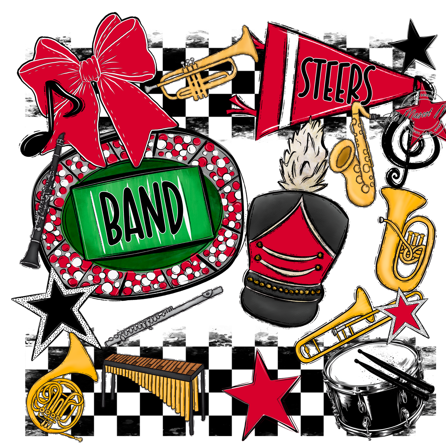 Steers Checkers Band Spirit Design-Red