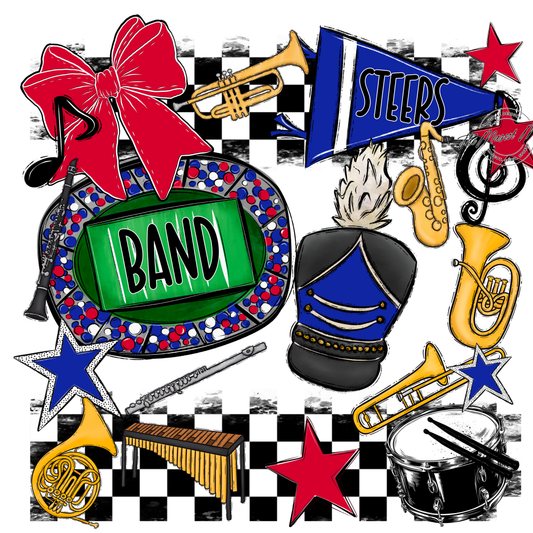 Steers Checkers Band Spirit Design-Royal Blue-Red