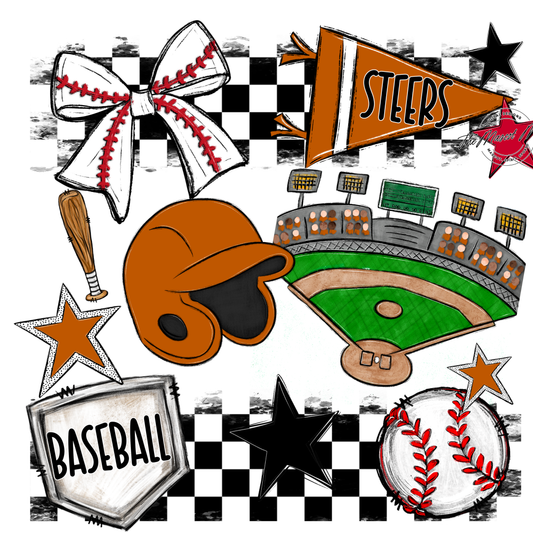Steers Checkers Baseball Spirit Design-Burnt Orange