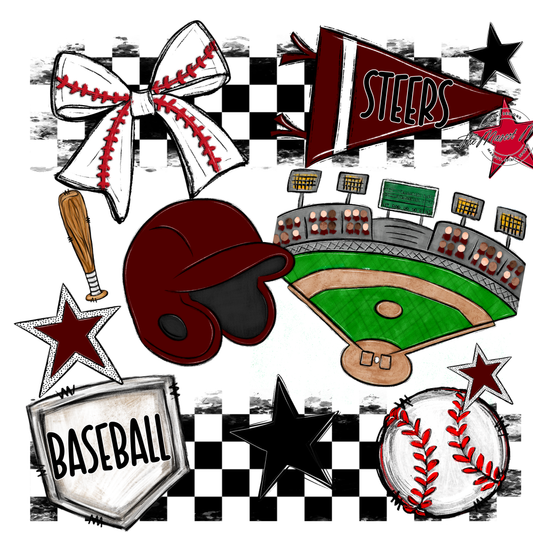 Steers Checkers Baseball Spirit Design-Maroon