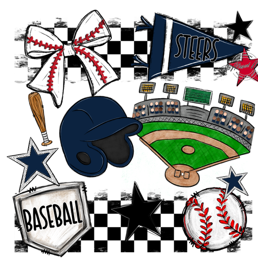 Steers Checkers Baseball Spirit Design-Navy