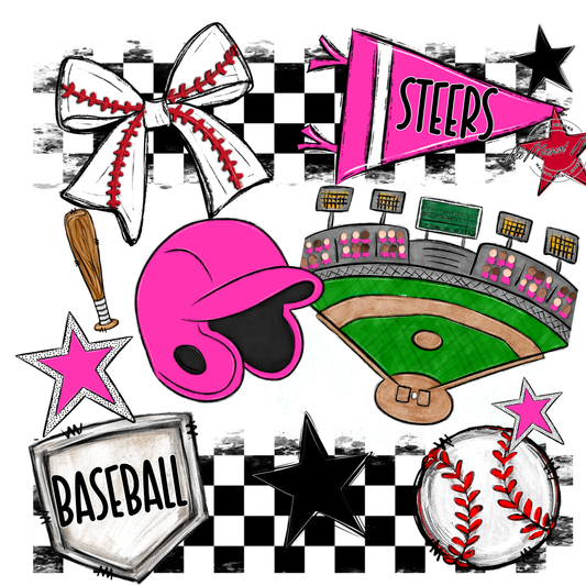 Steers Checkers Baseball Spirit Design-Pink