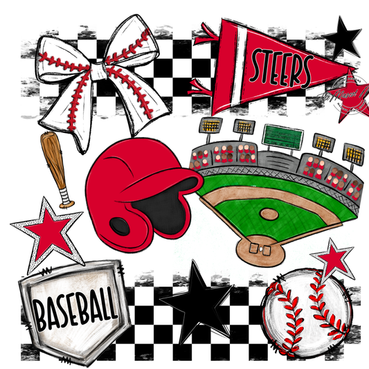 Steers Checkers Baseball Spirit Design-Red