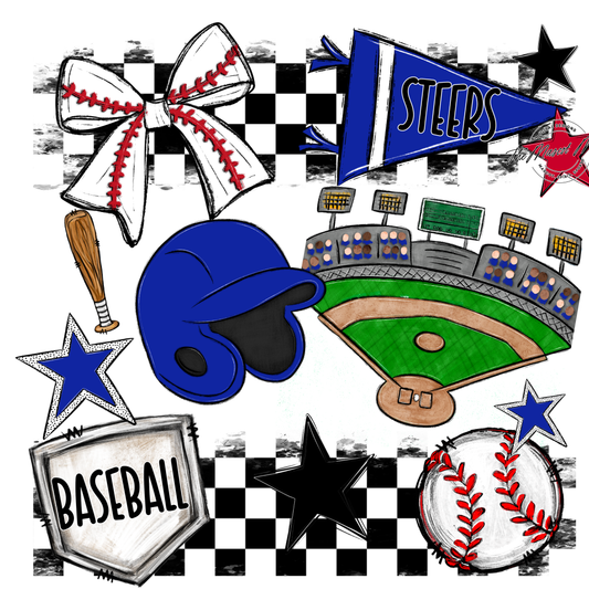 Steers Checkers Baseball Spirit Design-Royal Blue