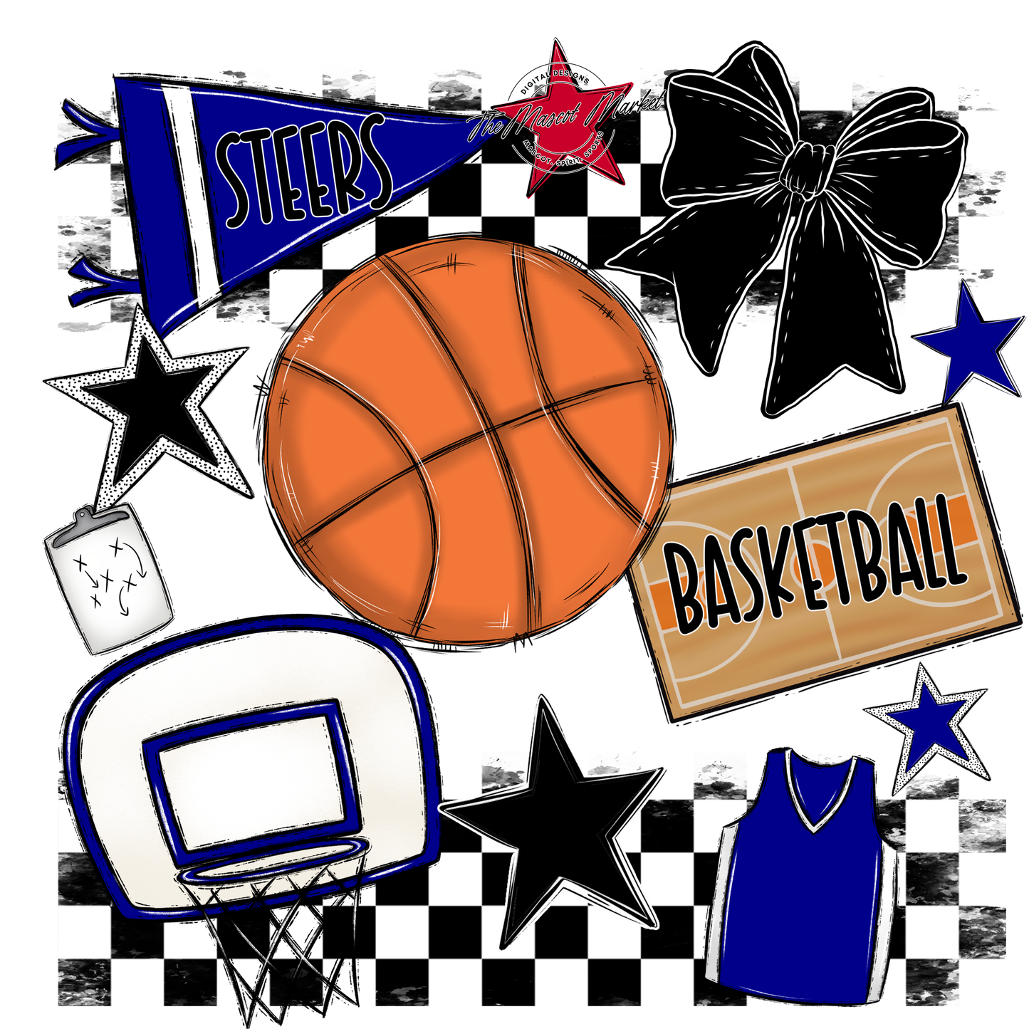 Steers Checkers Basketball Spirit Design-Blue