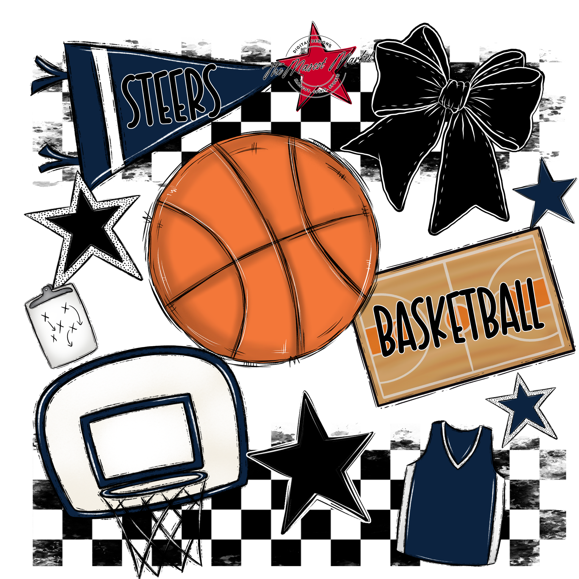 Steers Checkers Basketball Spirit Design-Navy