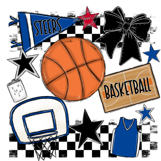 Steers Checkers Basketball Spirit Design-Off Blue