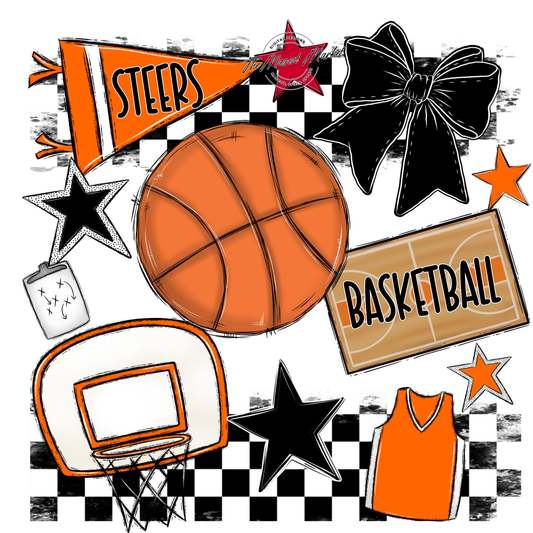 Steers Checkers Basketball Spirit Design-Orange