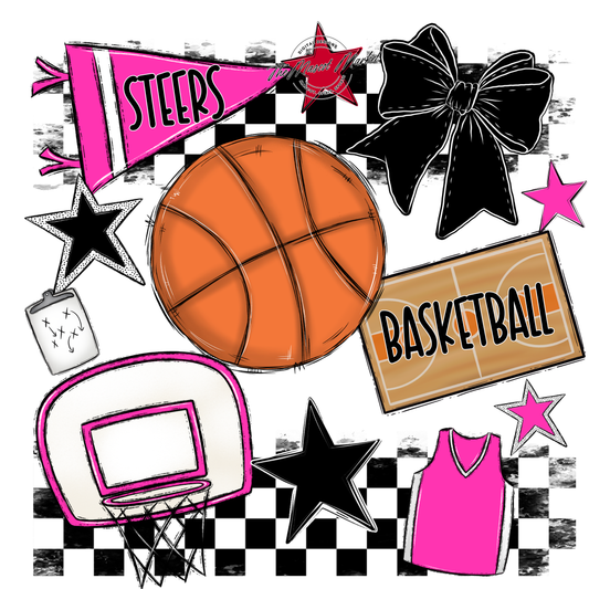 Steers Checkers Basketball Spirit Design-Pink
