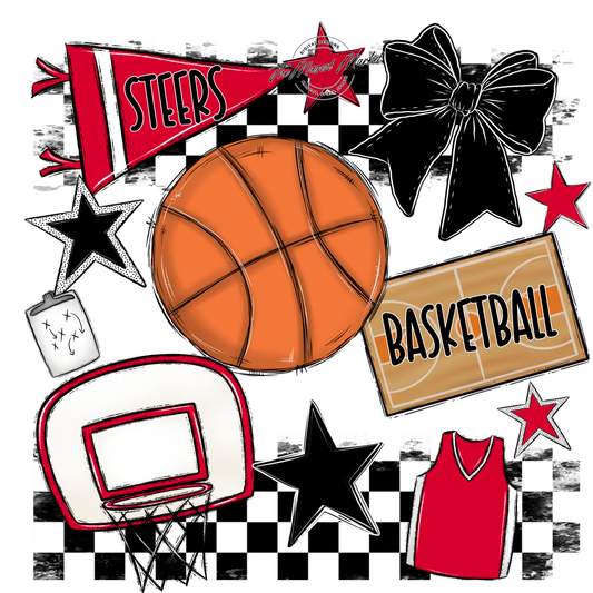 Steers Checkers Basketball Spirit Design-Red