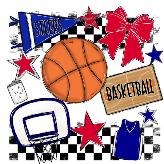 Steers Checkers Basketball Spirit Design-Royal Blue-Red
