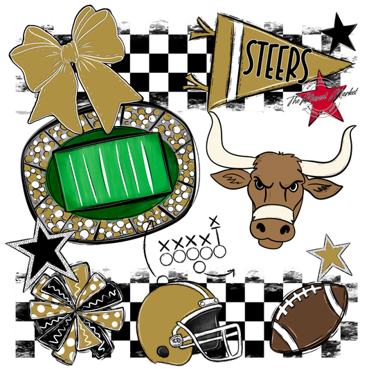 Steers Checkers Mascot Spirit Design-Gold