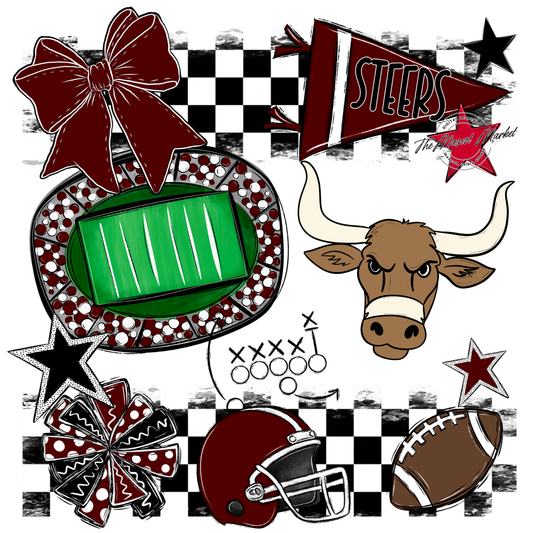 Steers Checkers Mascot Spirit Design-Maroon