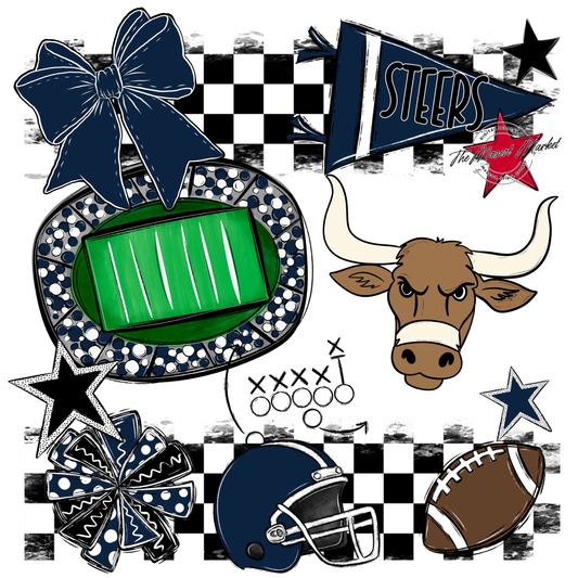 Steers Checkers Mascot Spirit Design-Navy