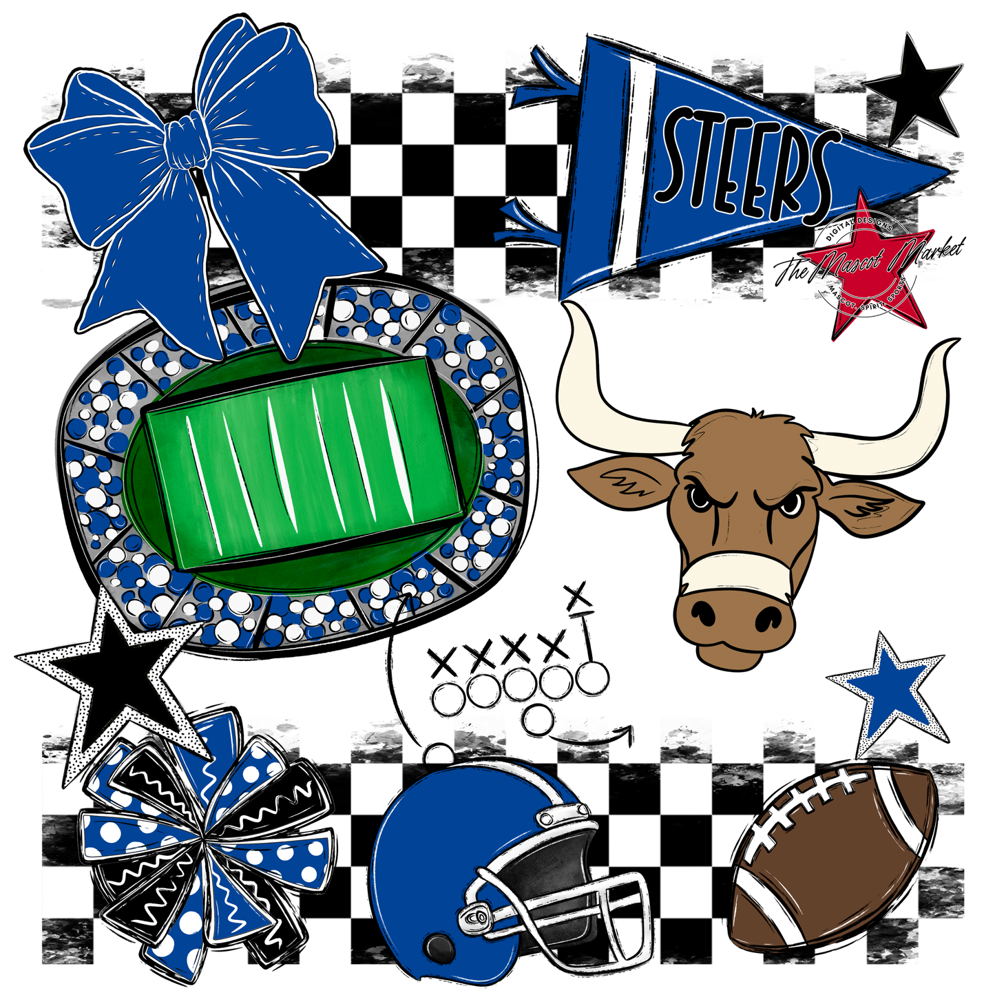 Steers Checkers Mascot Spirit Design-Off Blue