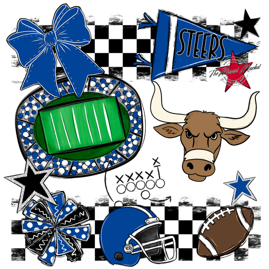 Steers Checkers Mascot Spirit Design-Off Blue
