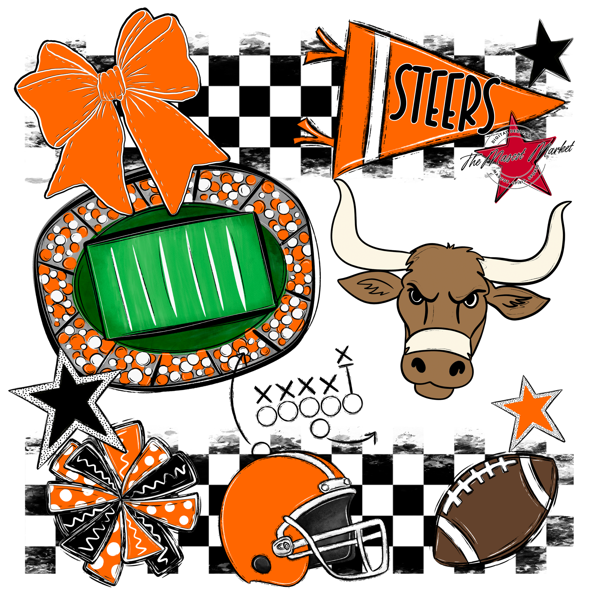 Steers Checkers Mascot Spirit Design-Orange