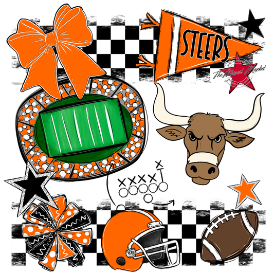 Steers Checkers Mascot Spirit Design-Orange