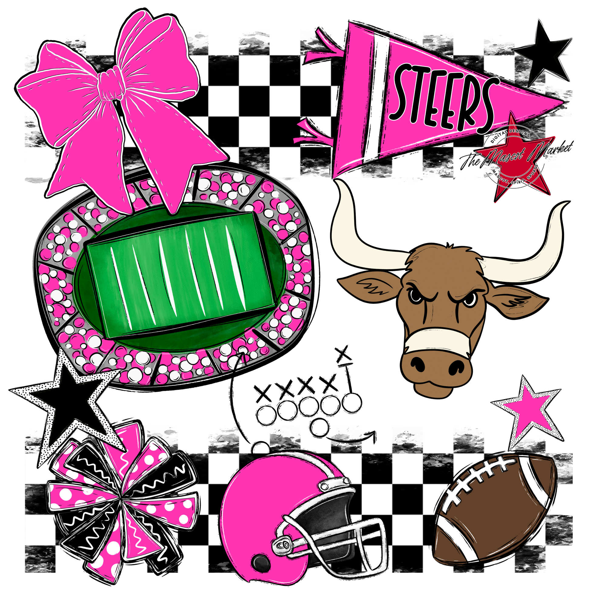 Steers Checkers Mascot Spirit Design-Pink