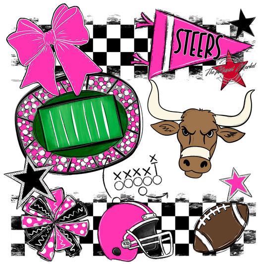 Steers Checkers Mascot Spirit Design-Pink