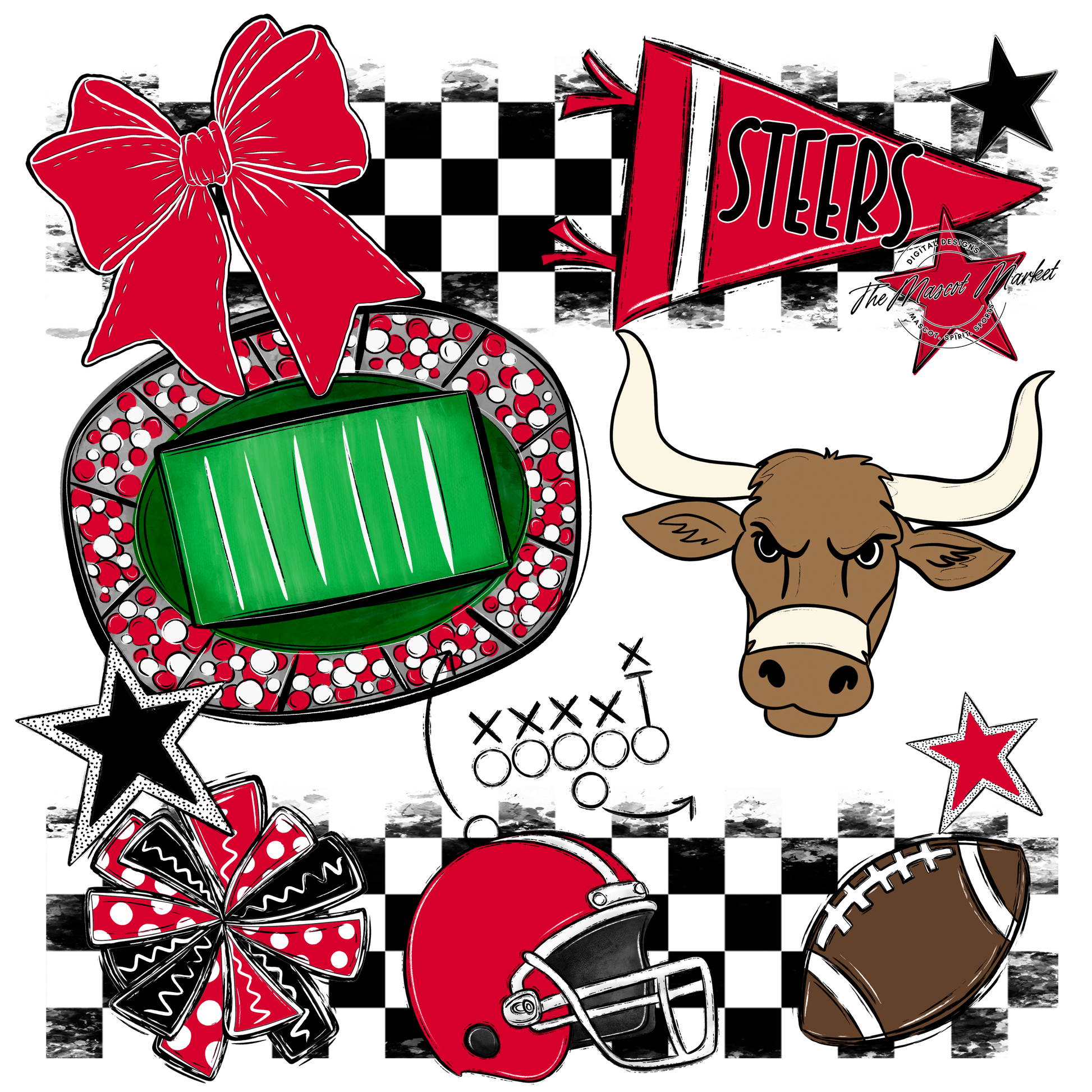 Steers Checkers Mascot Spirit Design-Red