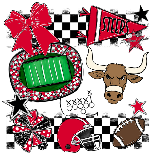 Steers Checkers Mascot Spirit Design-Red