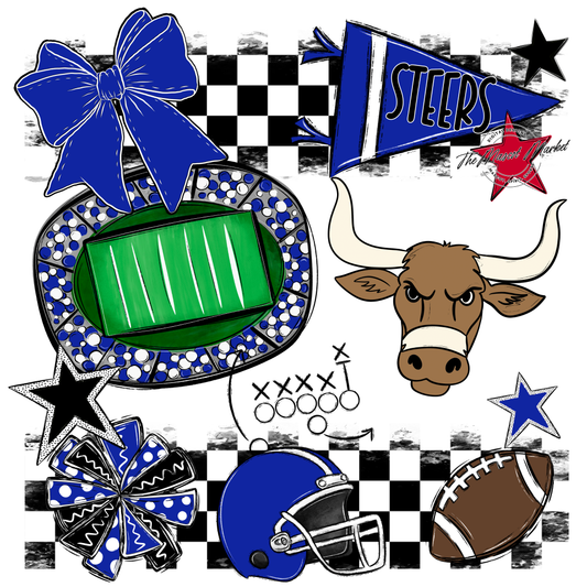 Steers Checkers Mascot Spirit Design-Royal Blue