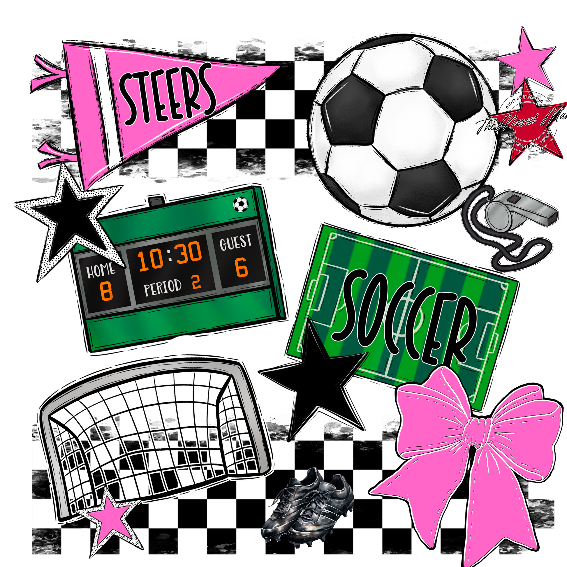 Steers Checkers Soccer Spirit Design-Baby Pink