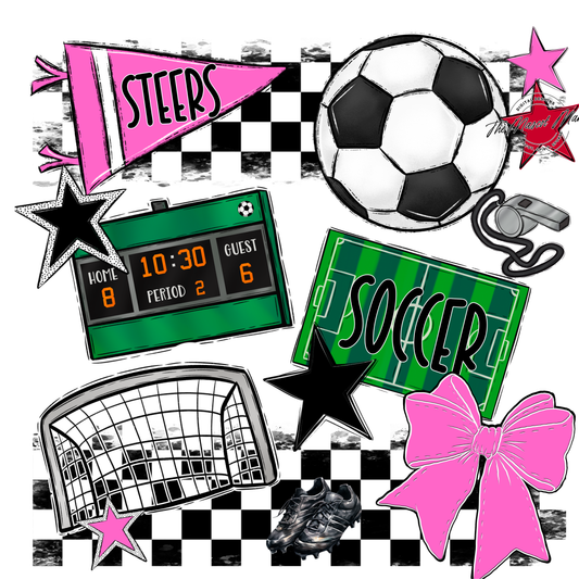 Steers Checkers Soccer Spirit Design-Baby Pink