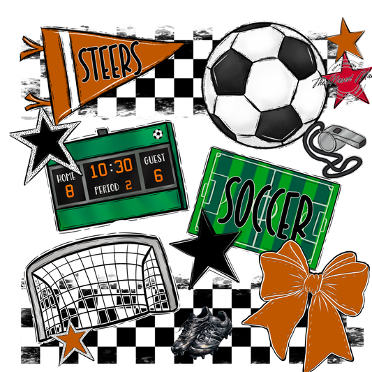 Steers Checkers Soccer Spirit Design-Burnt Orange