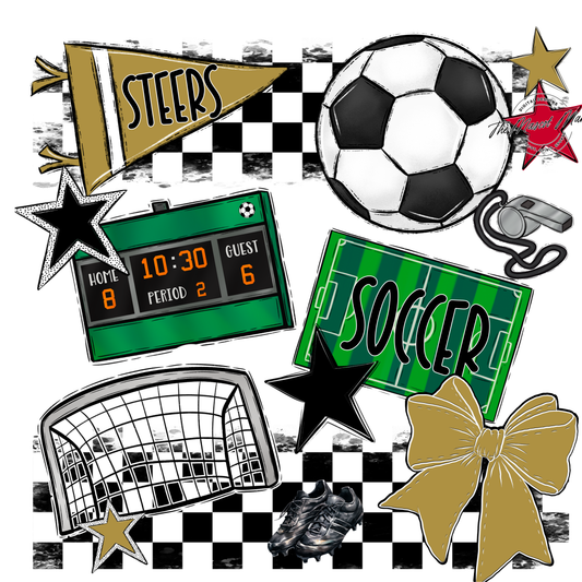 Steers Checkers Soccer Spirit Design-Gold