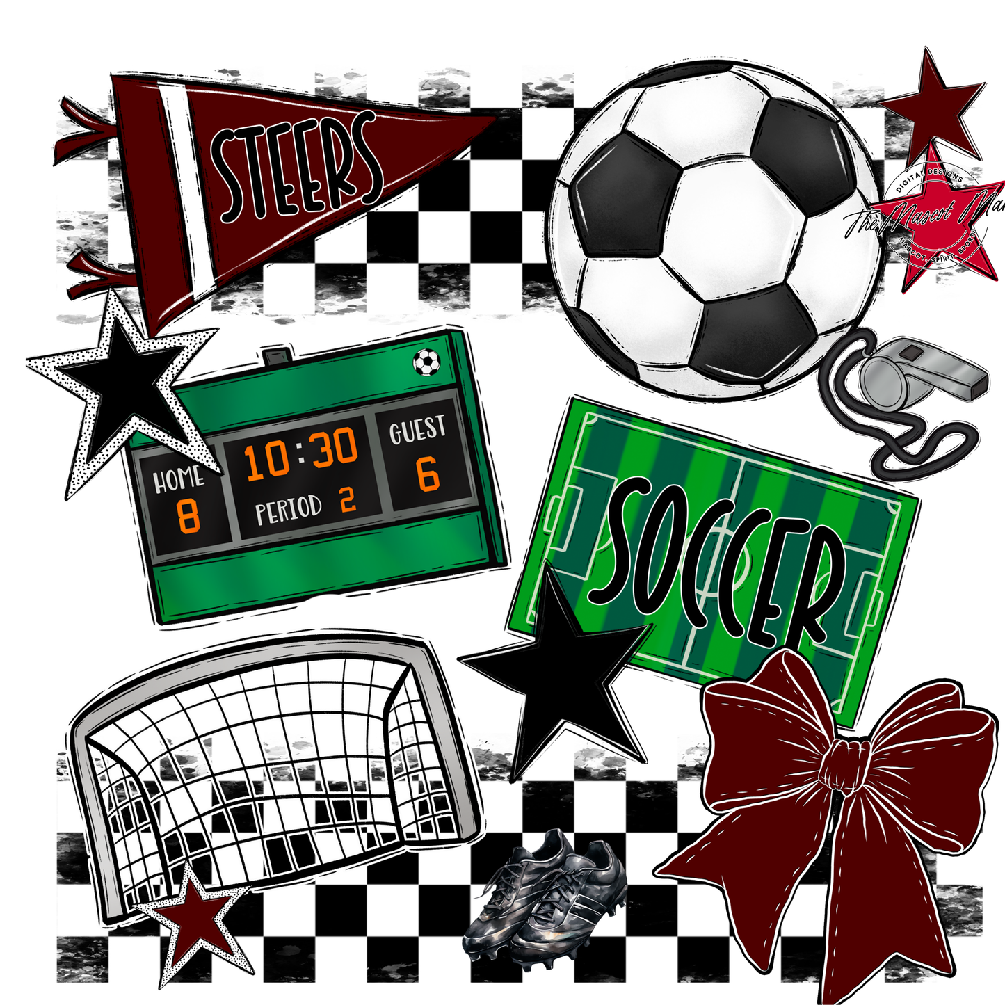 Steers Checkers Soccer Spirit Design-Maroon