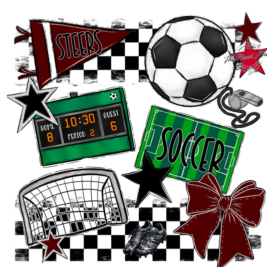 Steers Checkers Soccer Spirit Design-Maroon