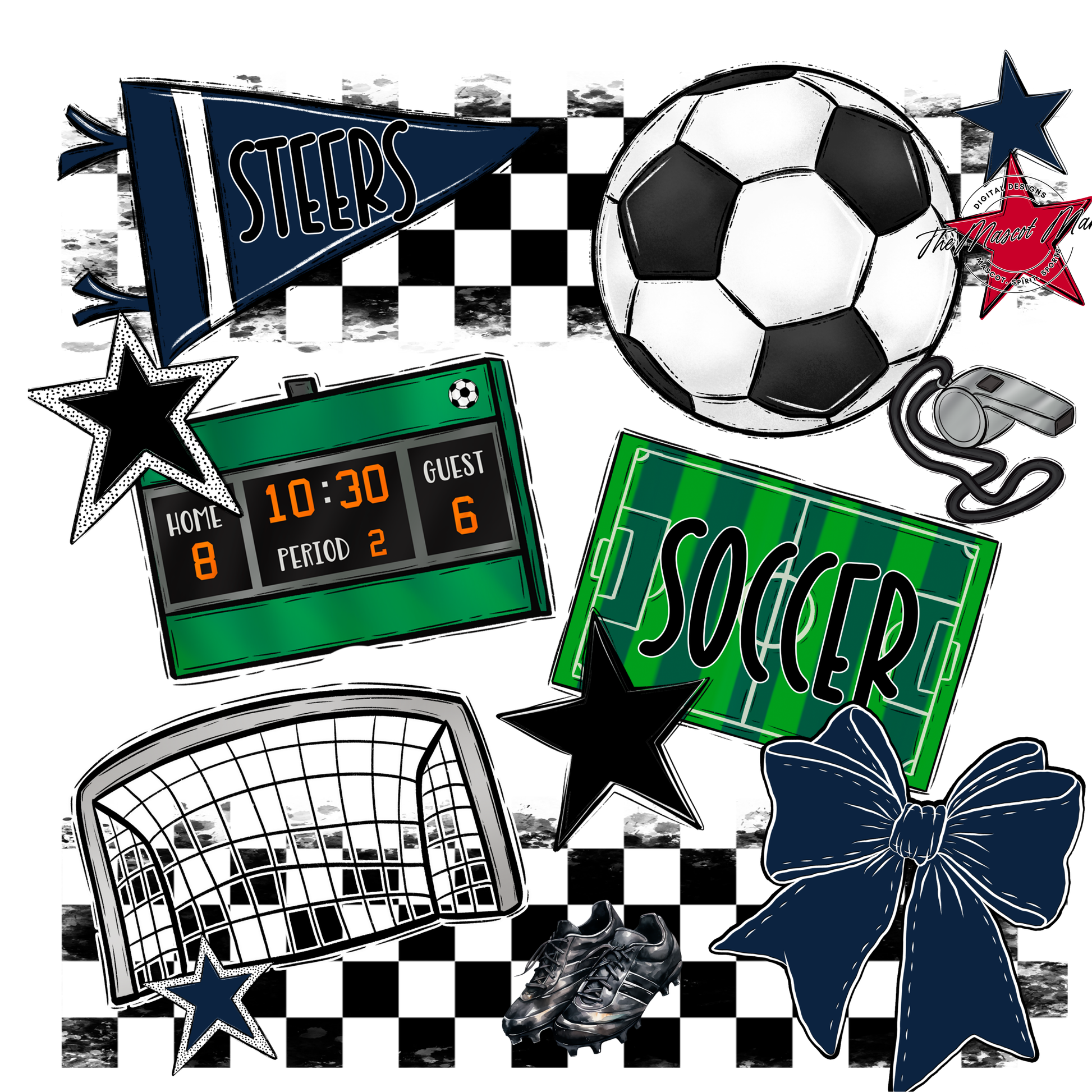 Steers Checkers Soccer Spirit Design-Navy