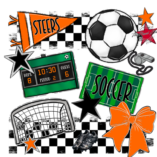 Steers Checkers Soccer Spirit Design-Orange