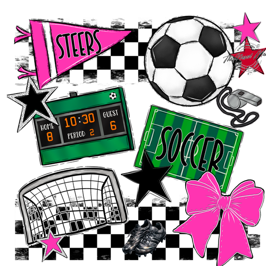 Steers Checkers Soccer Spirit Design-Pink