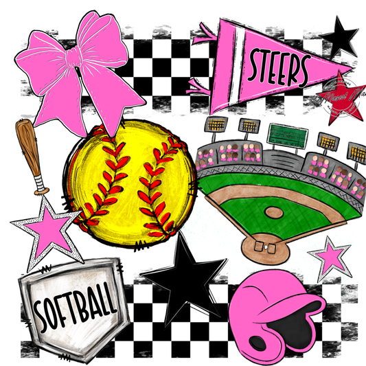 Steers Checkers Softball Spirit Design-Baby Pink