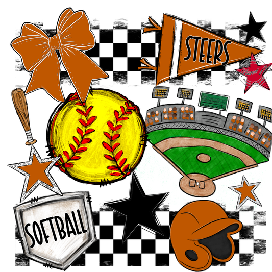 Steers Checkers Softball Spirit Design-Burnt Orange