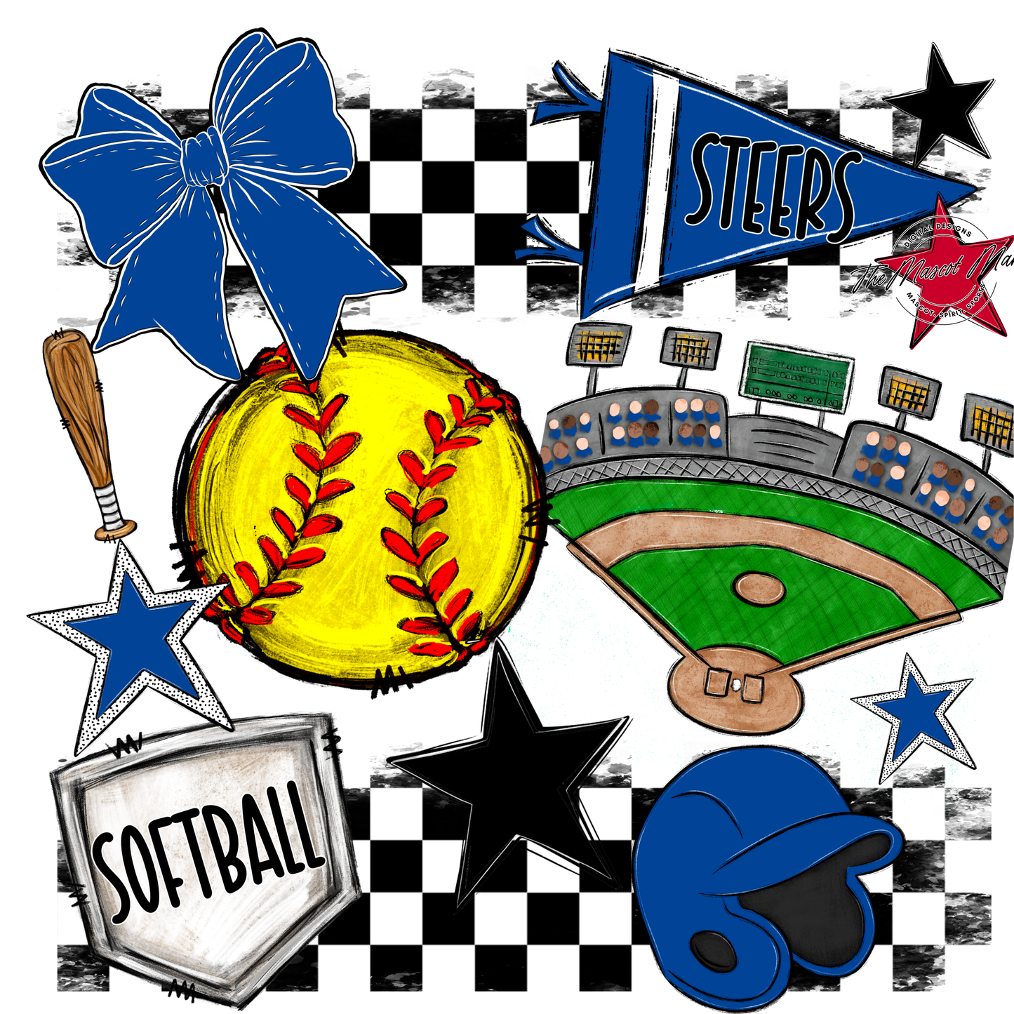 Steers Checkers Softball Spirit Design-Off Blue