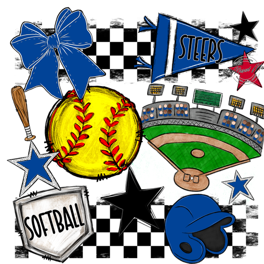 Steers Checkers Softball Spirit Design-Off Blue