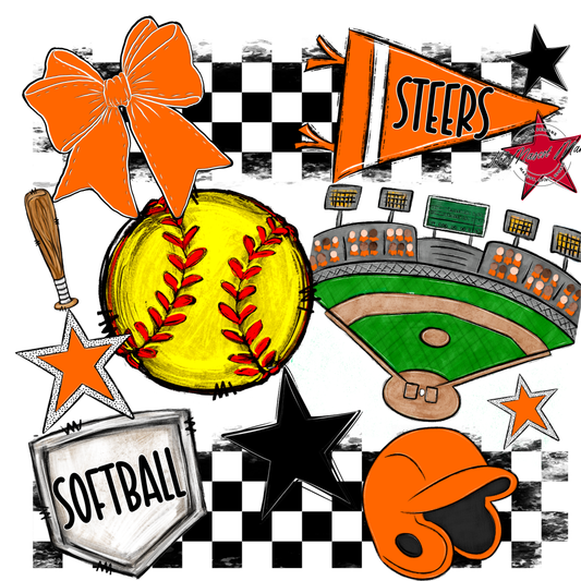Steers Checkers Softball Spirit Design-Orange