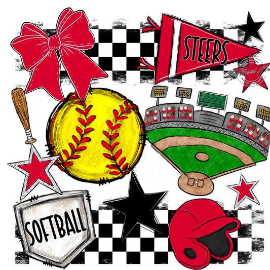 Steers Checkers Softball Spirit Design-Red