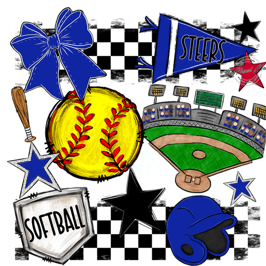 Steers Checkers Softball Spirit Design-Royal Blue
