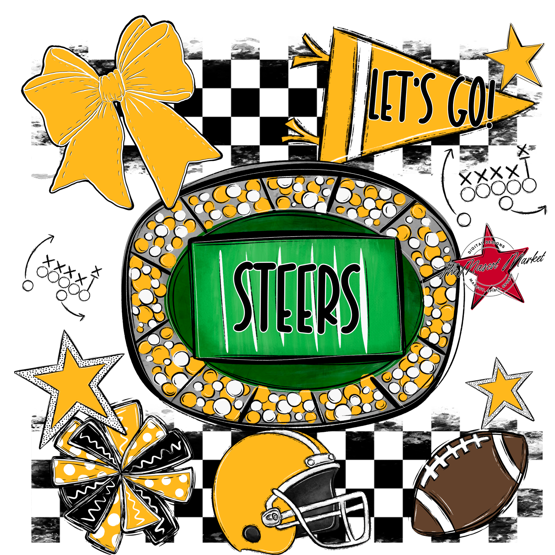 Steers Checkers Spirit Design-Yellow