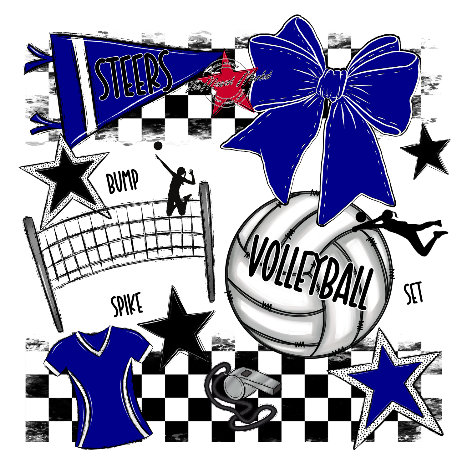 Steers Checkers Volleyball Spirit Design-Blue