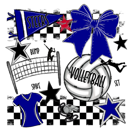 Steers Checkers Volleyball Spirit Design-Blue