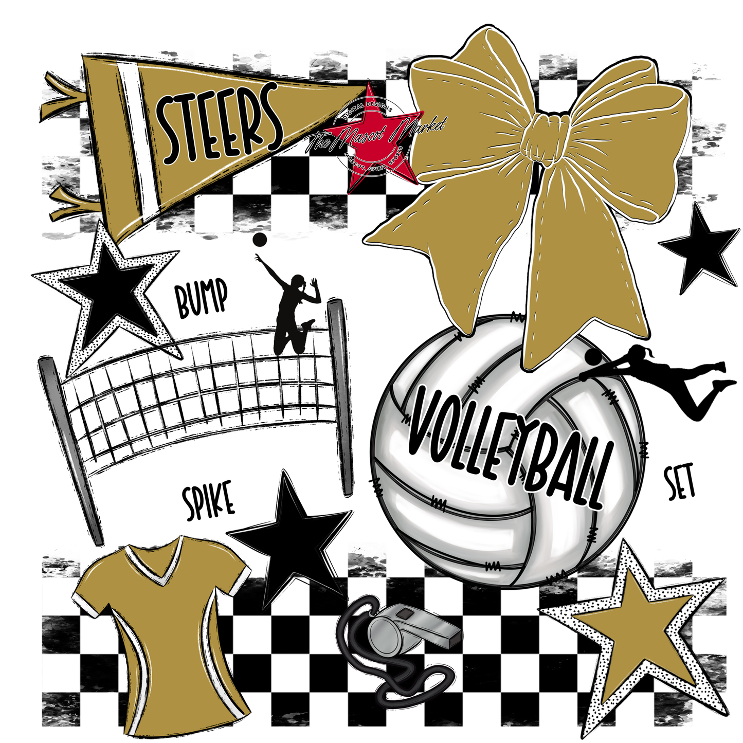 Steers Checkers Volleyball Spirit Design-Gold