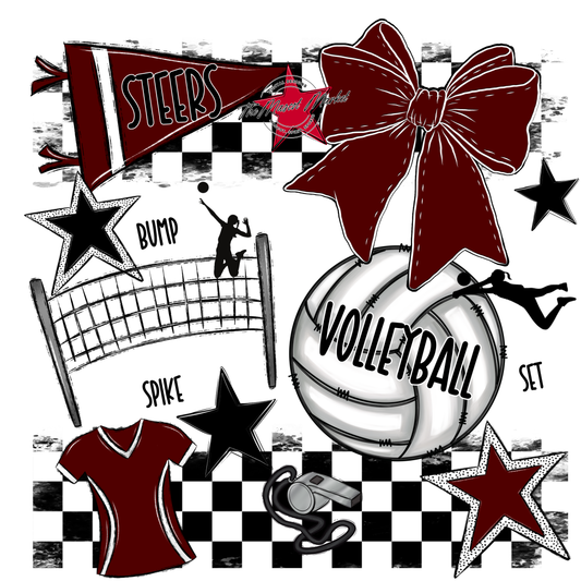 Steers Checkers Volleyball Spirit Design-Maroon