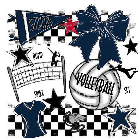 Steers Checkers Volleyball Spirit Design-Navy