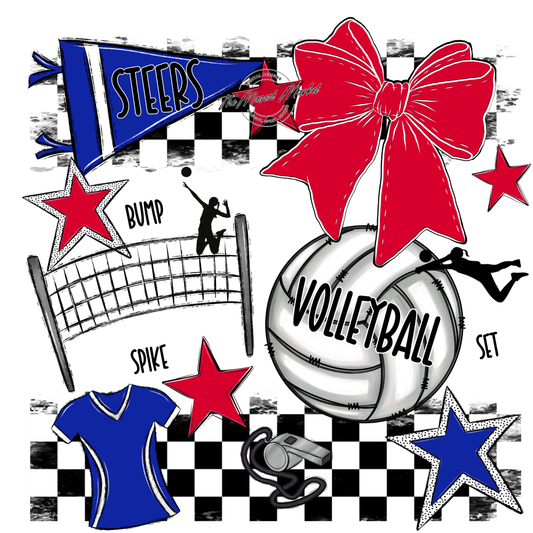 Steers Checkers Volleyball Spirit Design-Royal Blue-Red